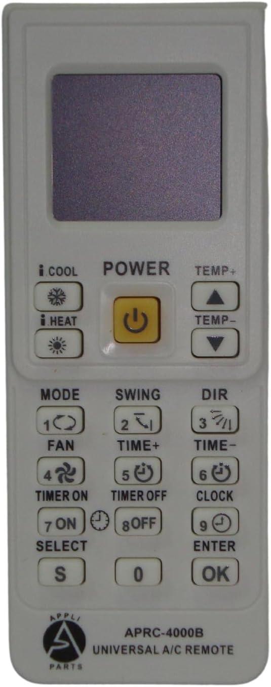 Appli Parts APRC-4000B Universal Air Conditioning Remote Control, 1.5 in LCD, Celsius, 4,000 Frequencies