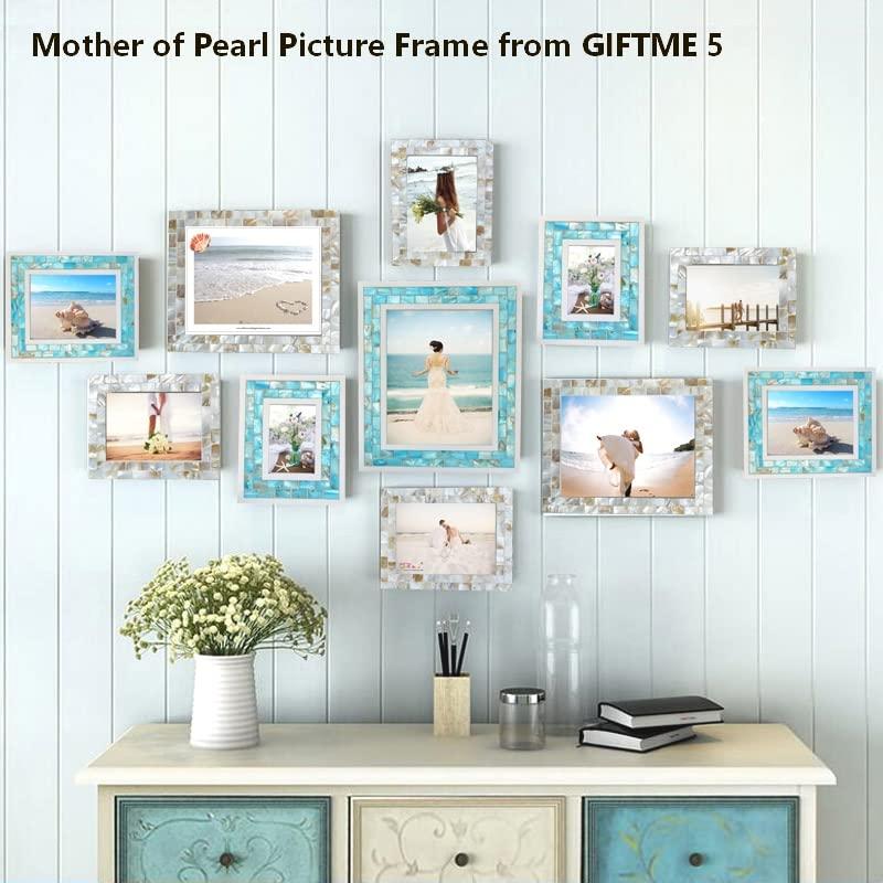 GIFTME 5 Picture Frame 5x7 Mother of Pearl Photo Frame,Beach Picture Frame Tabletop or Wall Hanging Display Frame(5x7 Natural White,1pc)