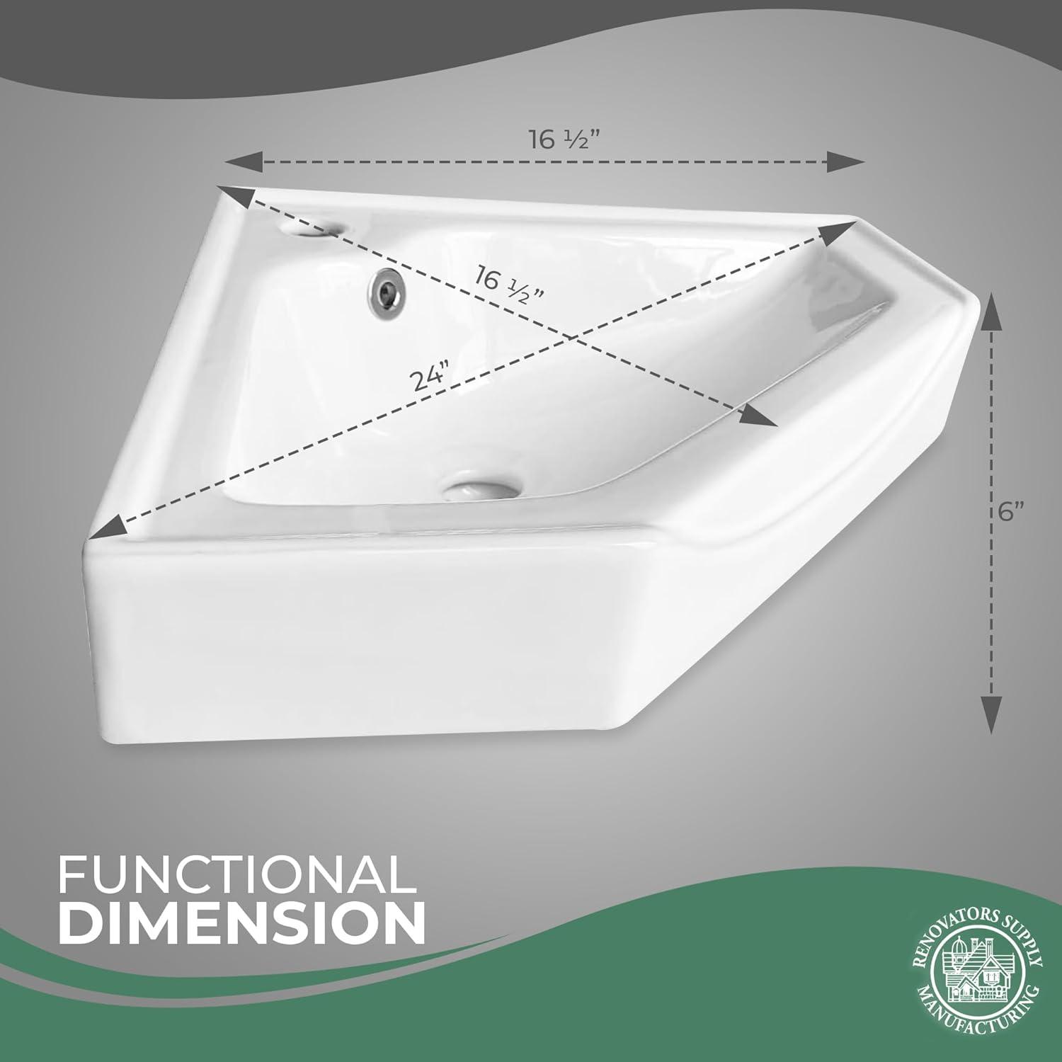 Alexander II White Ceramic Corner Wall-Mount Bathroom Sink with Overflow