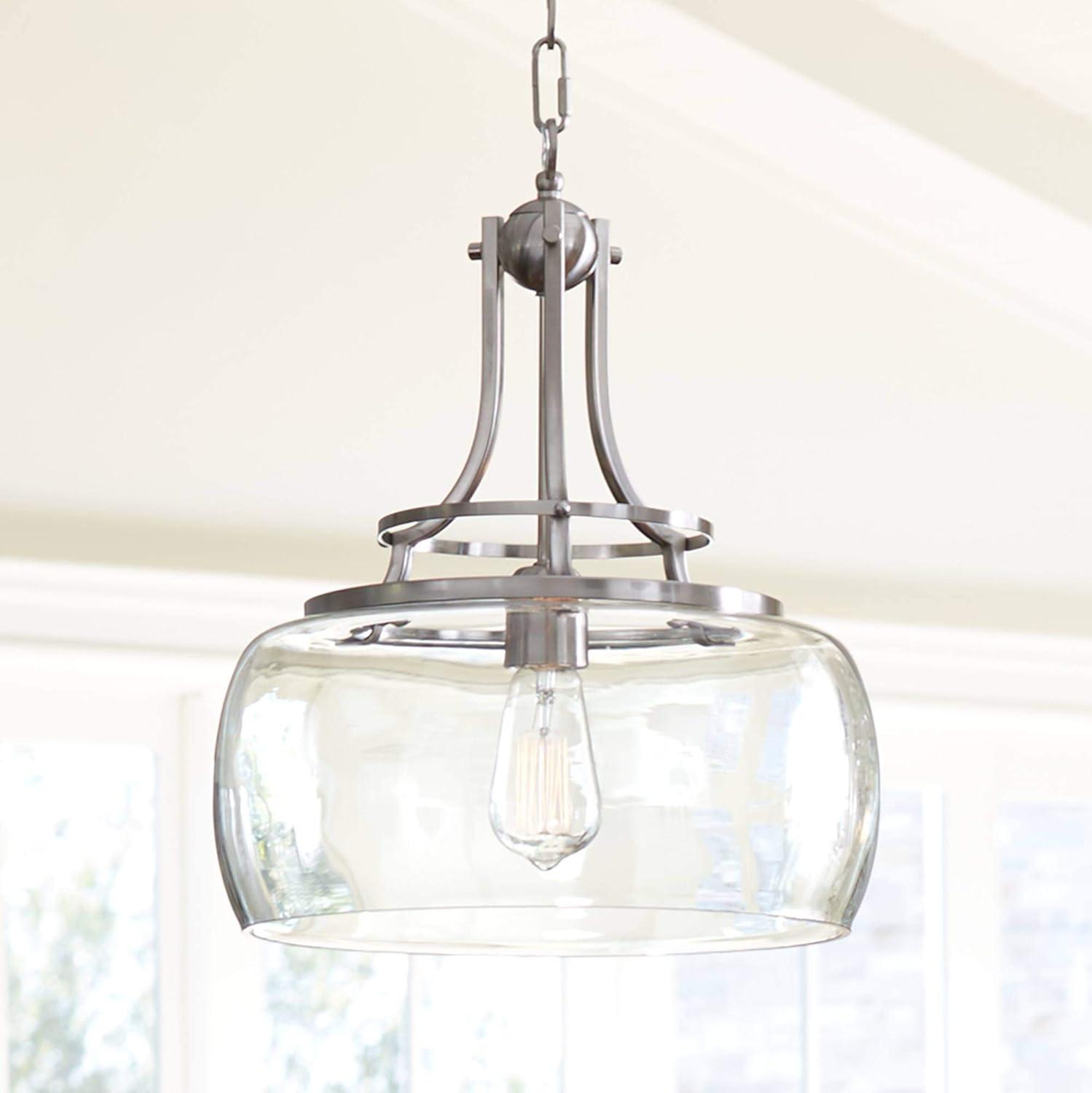 Franklin Iron Works Charleston Brushed Nickel Pendant Light 13 1/2" Wide Modern LED Clear Glass for Dining Room Kitchen Island