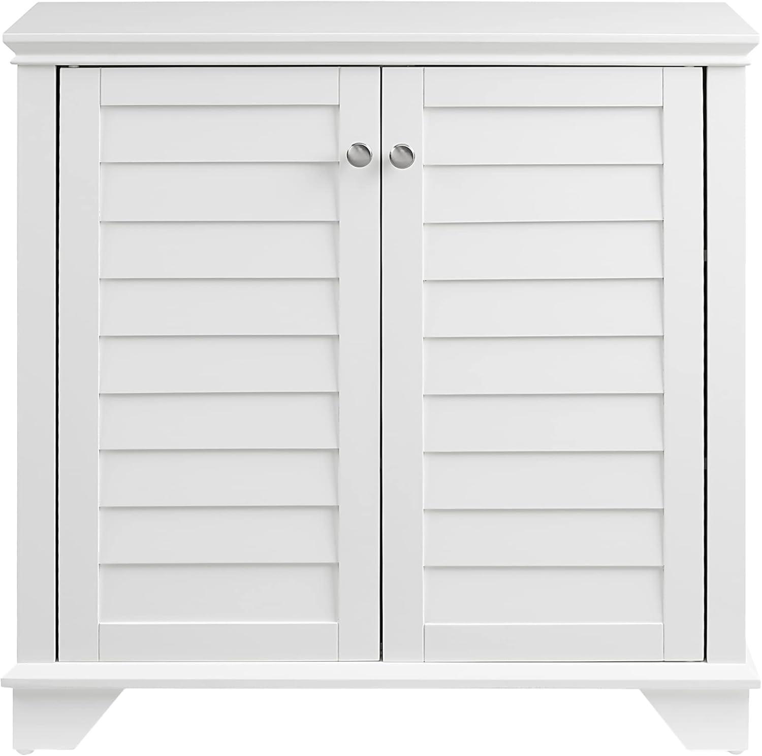 White Faux-Louvered Living Room Cabinet with Adjustable Shelving