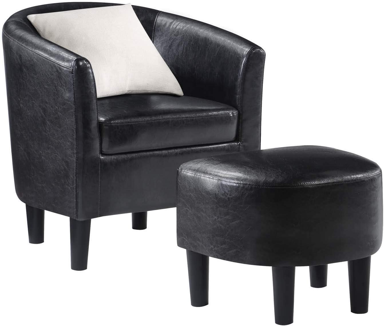 Convenience Concepts Take a Seat Churchill Accent Chair with Ottoman, Black Vegan Leather