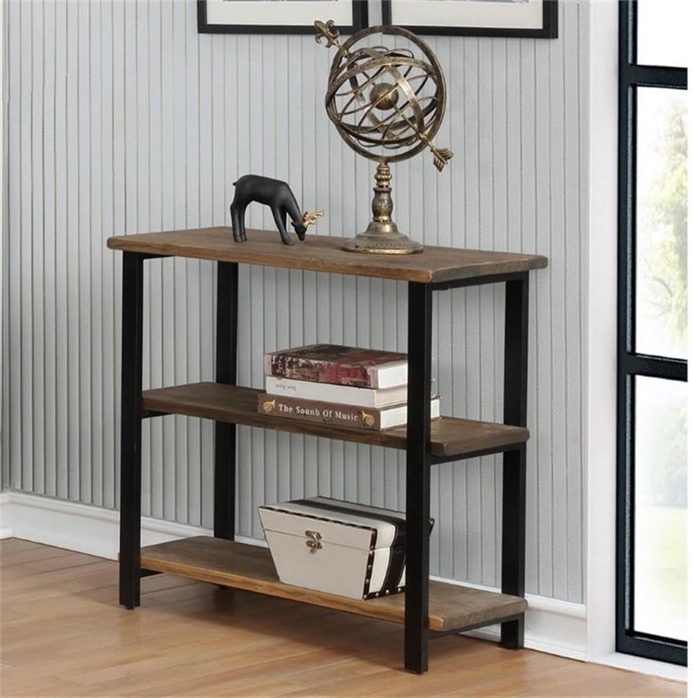 31" Pomona 2 Shelf Bookshelf Metal and Solid Wood Natural - Alaterre Furniture