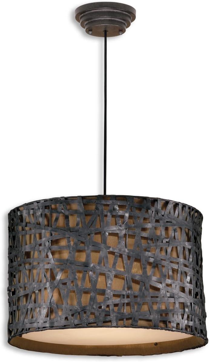 Uttermost Rush Black Chandelier Pendant 22" Wide Modern Industrial Metal Drum Shade Fixture for Dining Room House Foyer Entryway