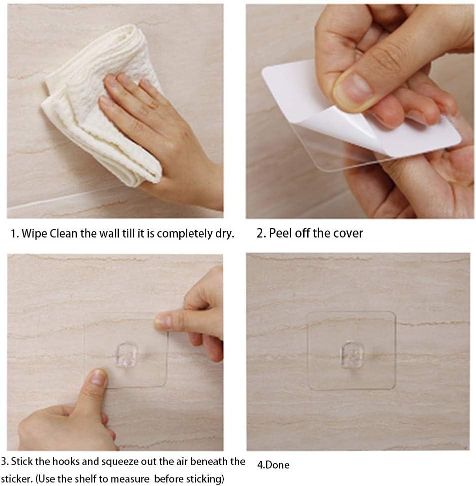 XZZ 8PCS Clear Adhesive Sticky Wall Hooks,No Drilling Strong Waterproof Sticker Hanger for Kitchen, Shower and Bathroom 20kg/44lb. (Max Loading)