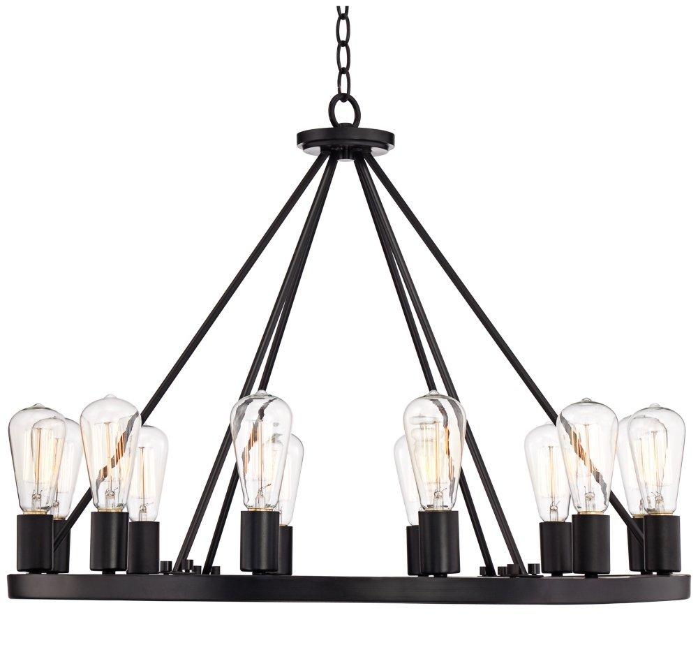 Franklin Iron Works Lacey Black Wagon Wheel Chandelier 28" Wide Industrial 12-Light LED Fixture for Dining Room House Foyer Kitchen Island Entryway