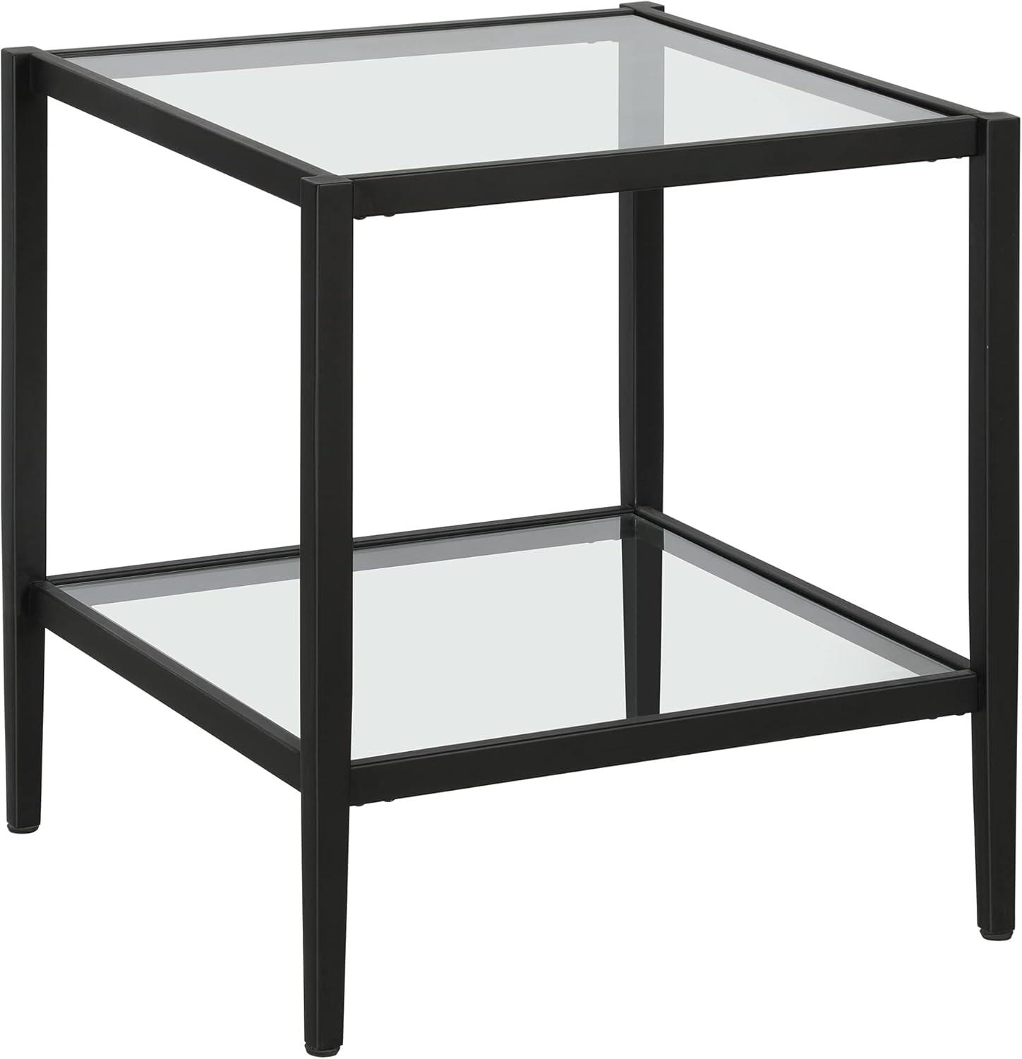 Evelyn&Zoe Hera 20" Wide Square Side Table with Glass Shelf, Blackened Bronze