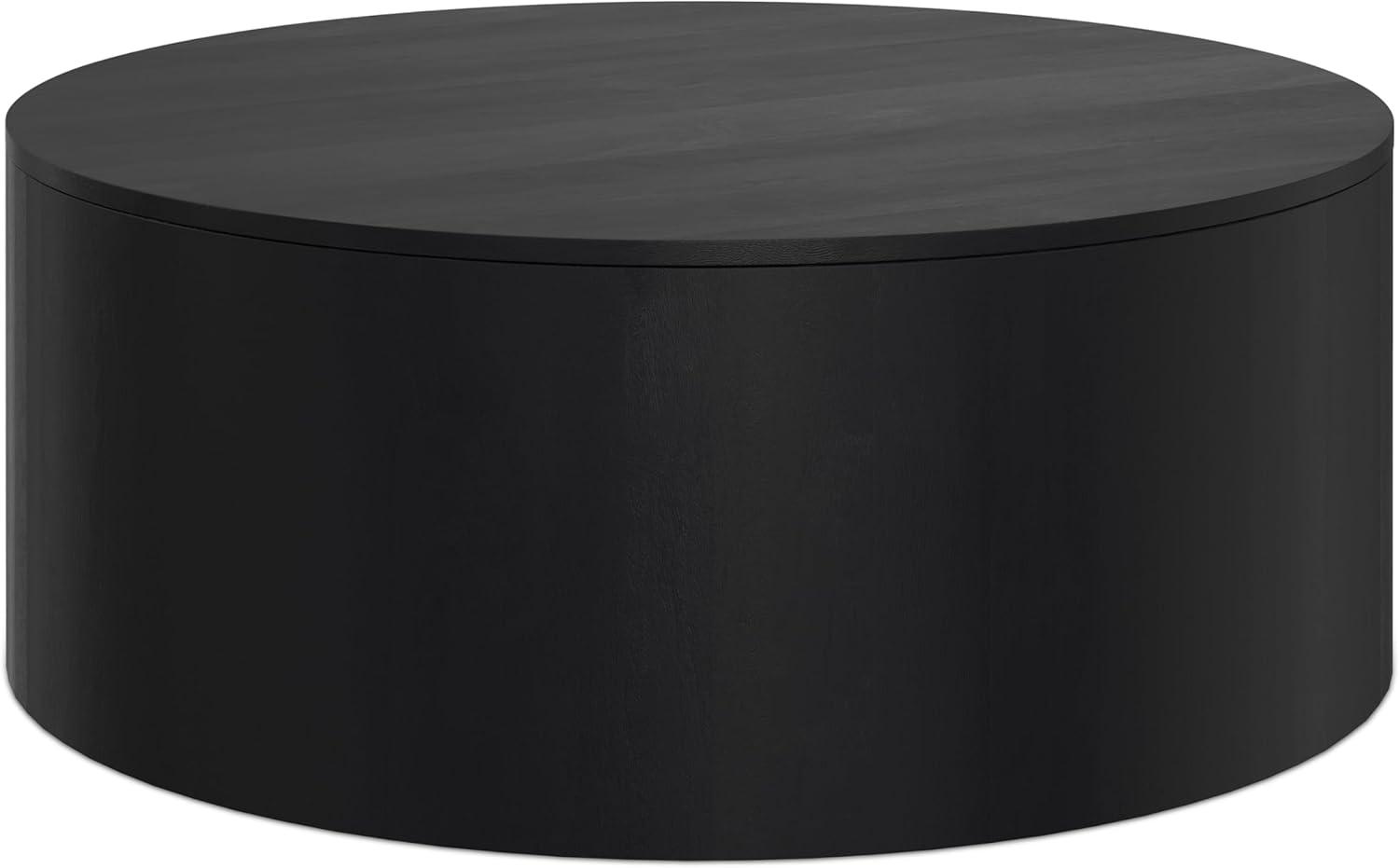 Simpli Home Millbury 36"W Solid Mango Wood Contemporary Round Drum Coffee Table, Fully Assembled