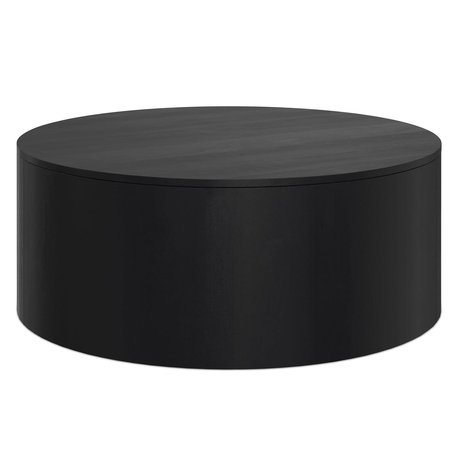 Simpli Home Millbury 36"W Solid Mango Wood Contemporary Round Drum Coffee Table, Fully Assembled