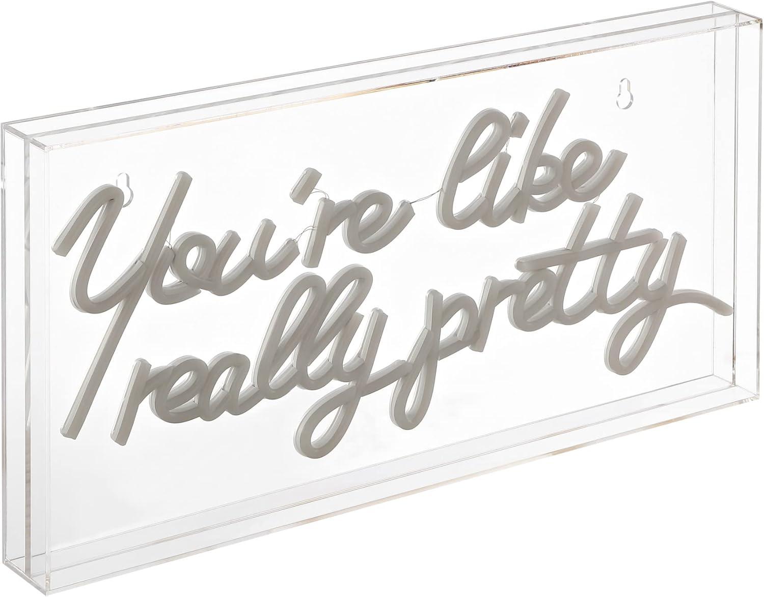 JONATHAN Y NEN1025A You're Like Really Pretty 19.6" X 10.1" Contemporary Glam Acrylic Box USB Operated LED Neon Light, Pink