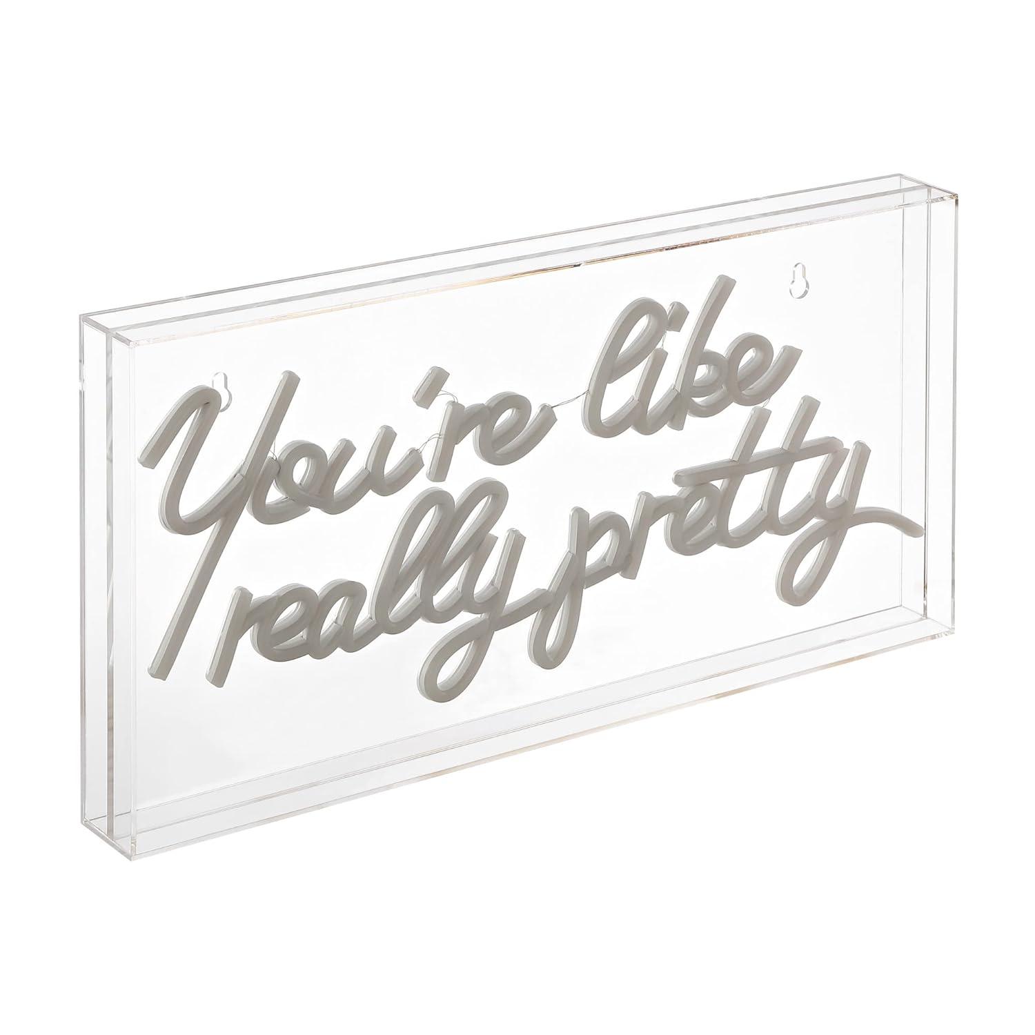 JONATHAN Y NEN1025A You're Like Really Pretty 19.6" X 10.1" Contemporary Glam Acrylic Box USB Operated LED Neon Light, Pink