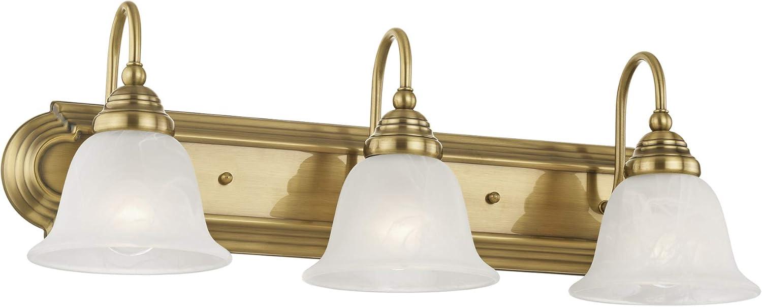 Belmont Antique Brass 3-Light Vanity with White Alabaster Glass