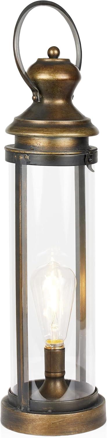 Gold Metal and Glass Lantern with Warm White LED Light, 21"