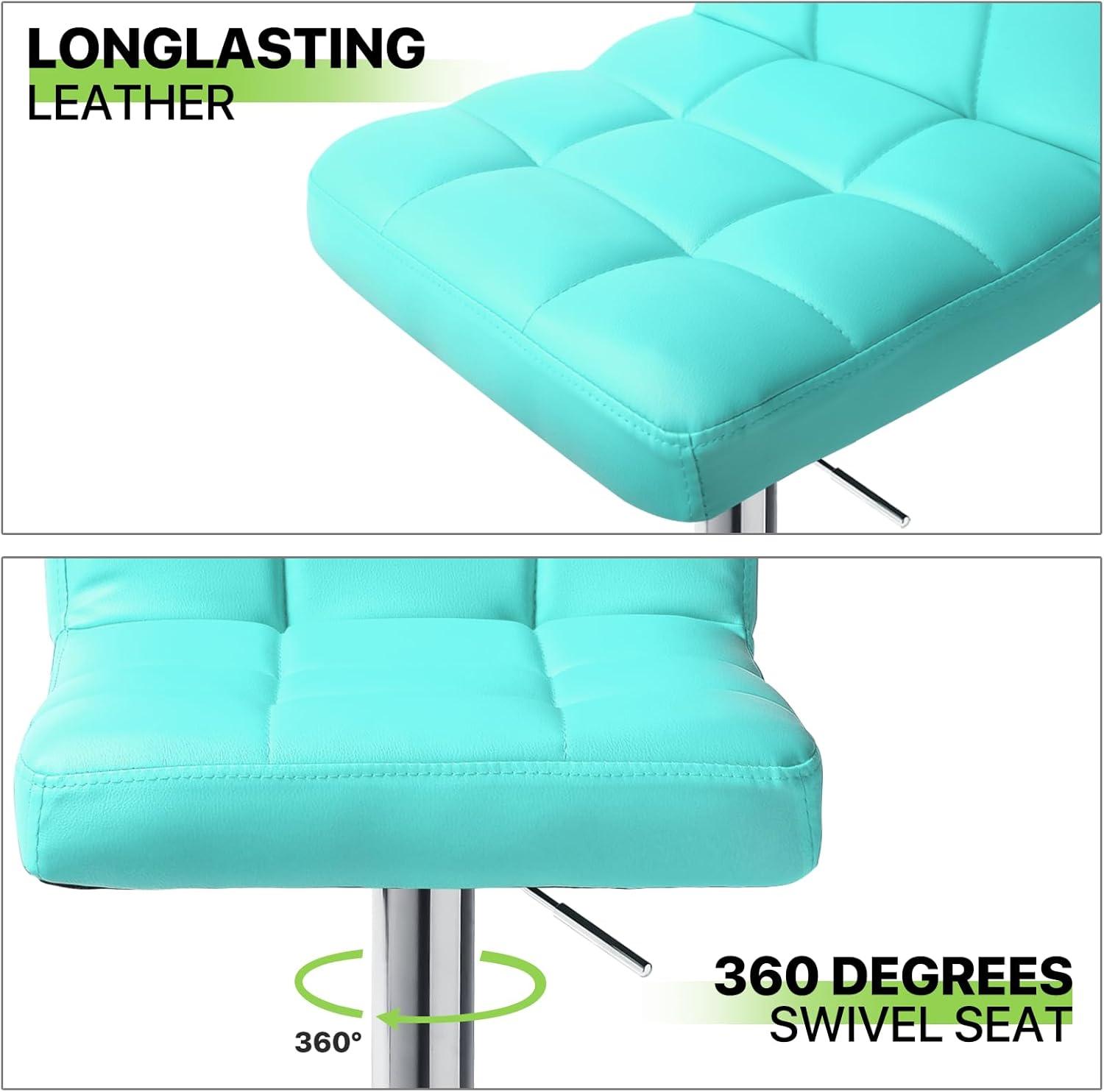 Magshion Modern Square Faux Leather Adjustable Bar Stools with Back, Set of 2, Counter Height Swivel Stool, Barstools for Kitchen Counter, Teal Blue