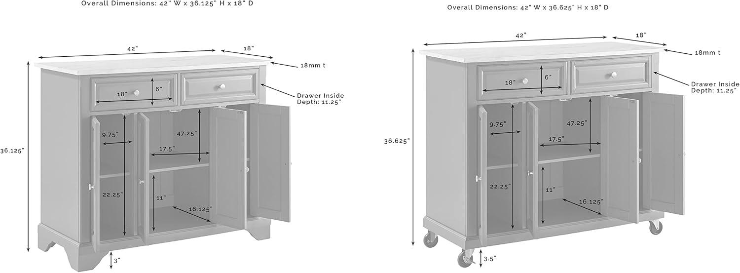 Avery Distressed White Kitchen Island Cart with Faux Marble Top