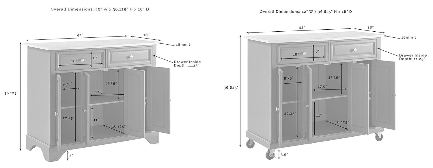 Avery Kitchen Island/Cart Distressed White/White Marble - Crosley: Adjustable Shelves, Particle Board Frame, 6 Shelves, 2 Drawers
