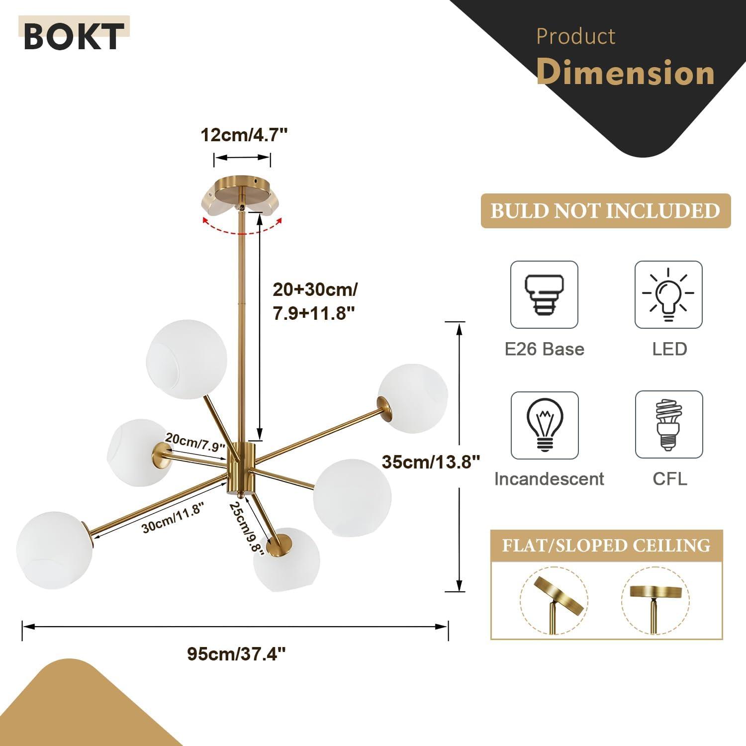 Claxy 6-Light Gold Sputnik Chandelier Light with Globe Milk Glass Shade