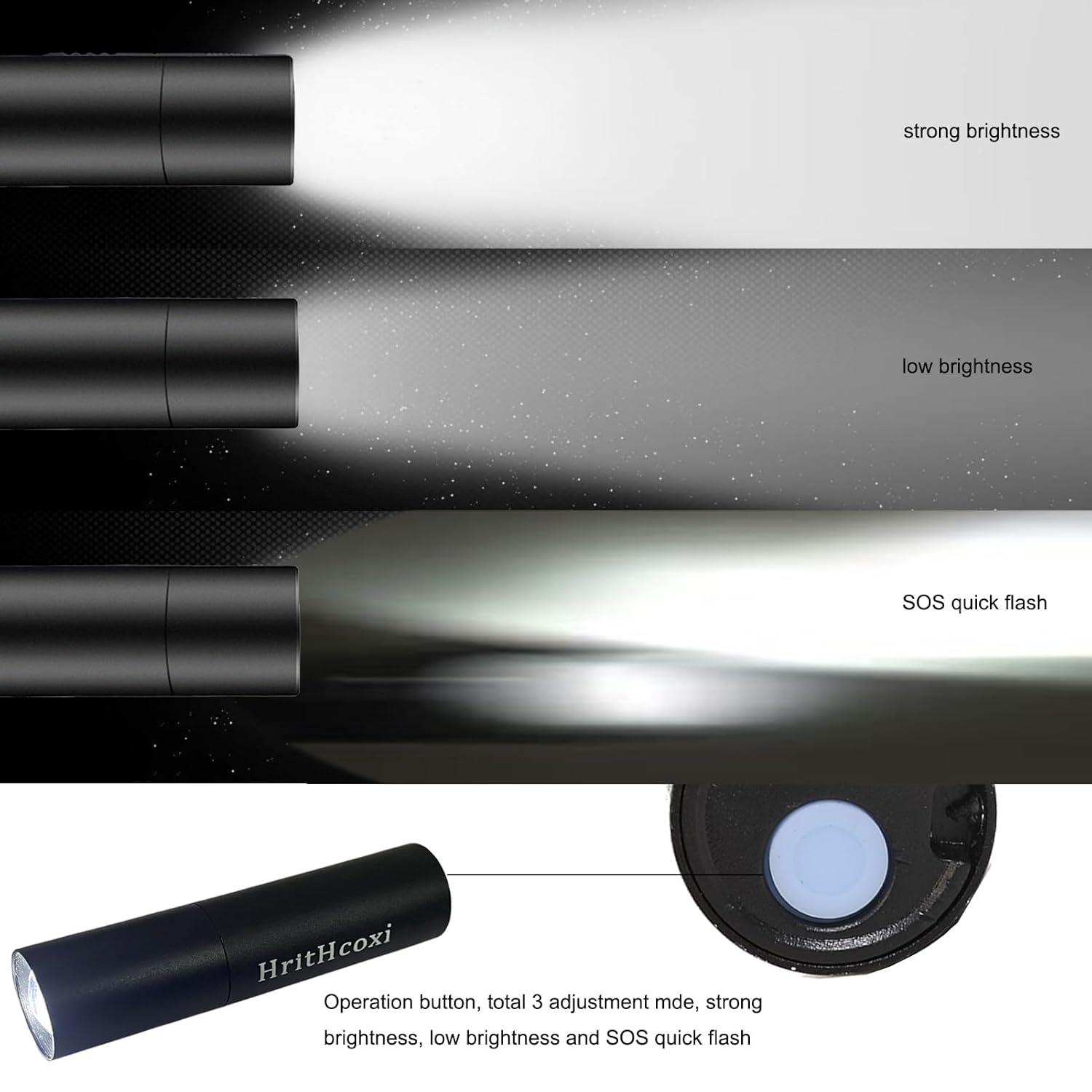 Rechargeable Mini LED Flashlights, 6pcs High Brightness Flash Light with Lithium Battery 3 Mode XPE 1200 Lumen Waterproof Zoomable Torch with USB Cable for Camping, Hiking, Riding, etc