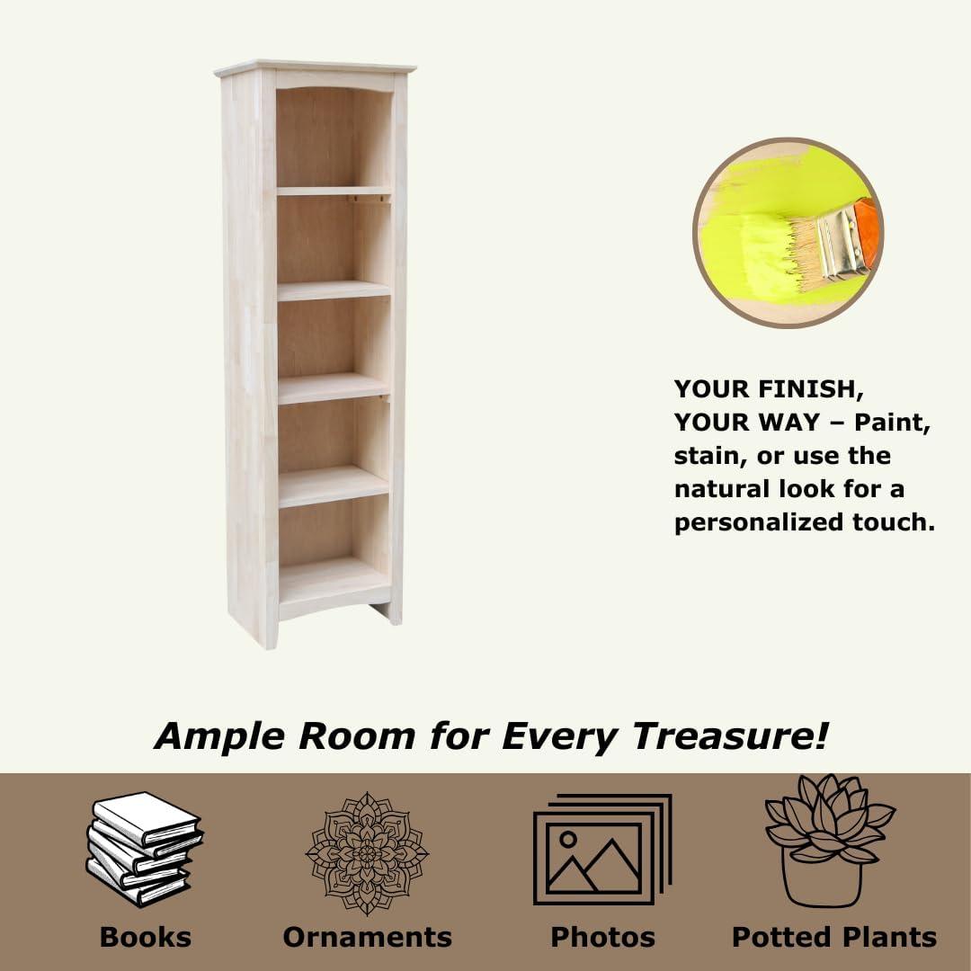 60" Shaker Bookcase Unfinished Brown - International Concepts: Solid Parawood, 4-Shelf Design