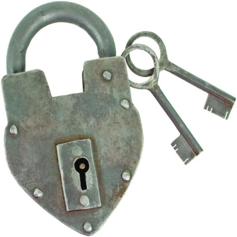 Antique Heart-Shaped Metal Padlock with Skeleton Keys