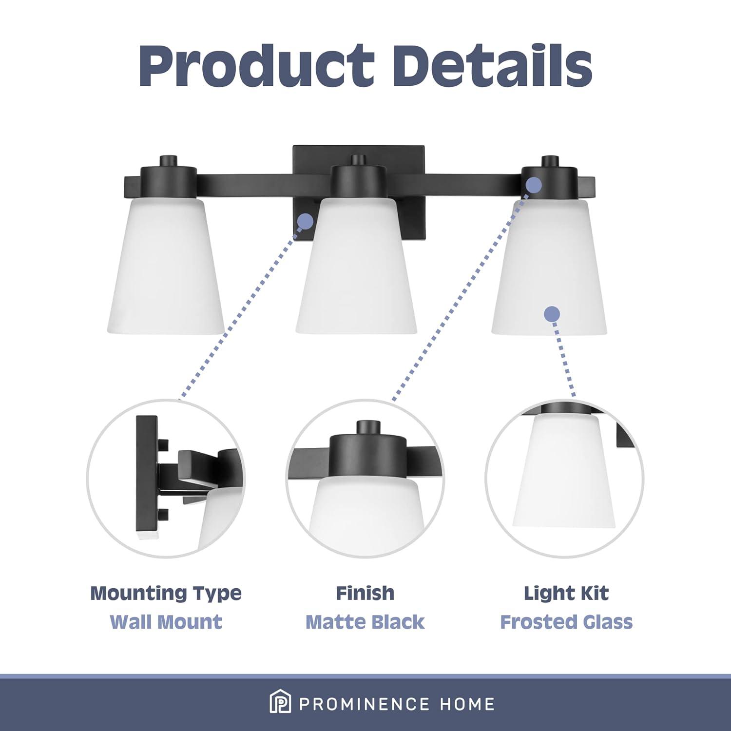 Prominence Home Fairendale 3-Light Matte Black Bathroom Vanity Light with Frosted Glass Shade