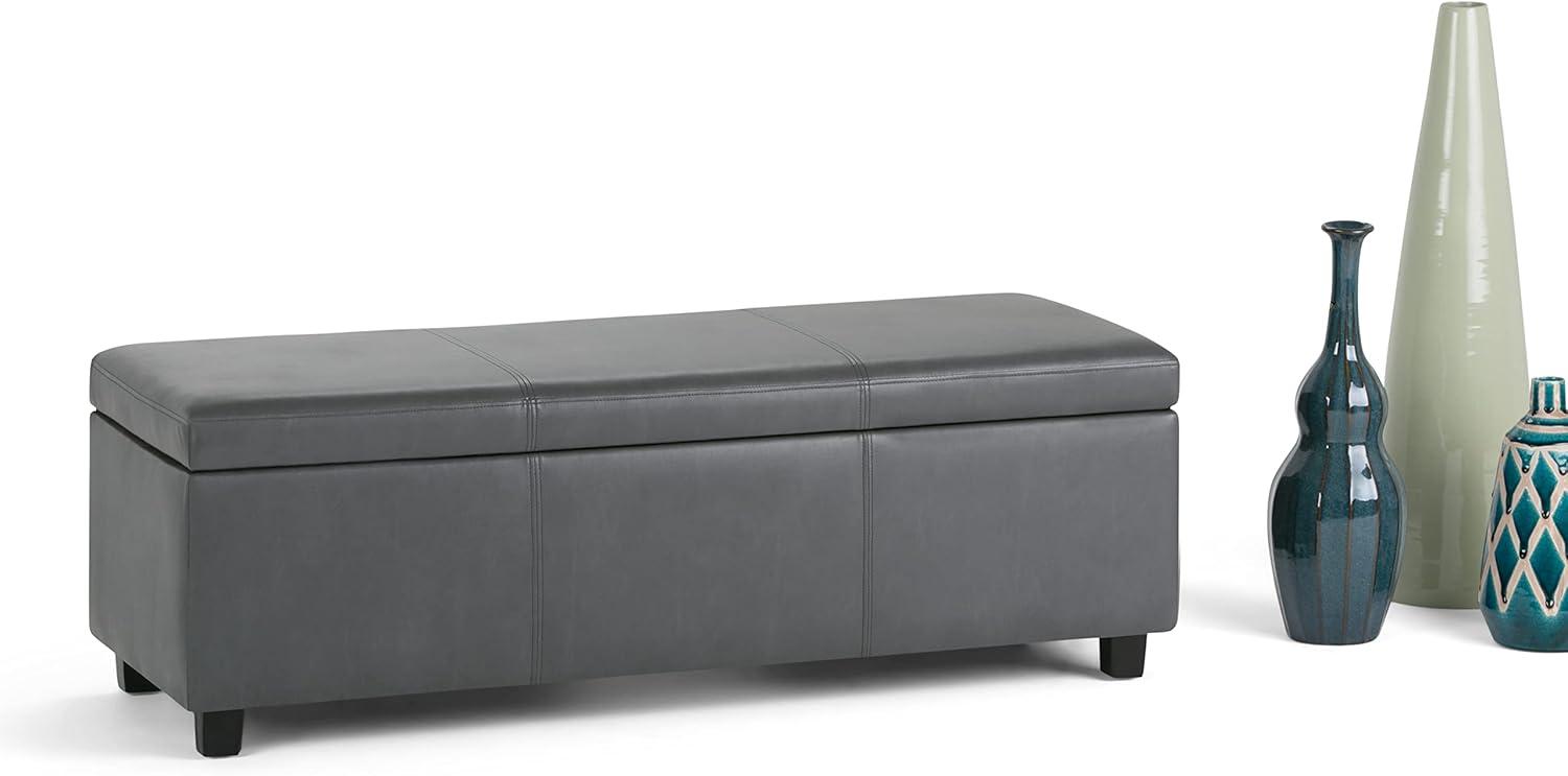 Avalon 48" W Rectangle Storage Ottoman Bench in Stone Gray Faux Leather