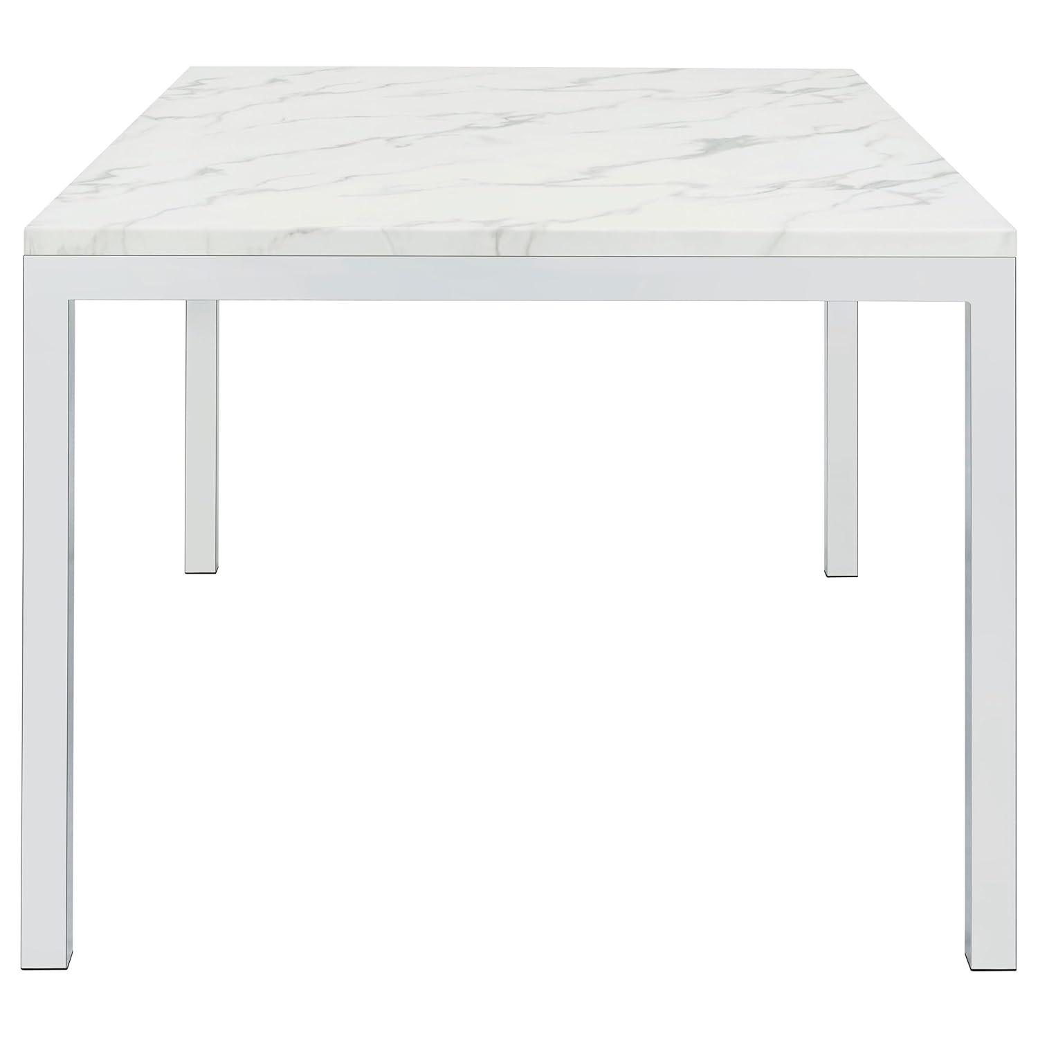 Coaster Athena Rectangle Metal Dining Table with Marble Top in Chrome