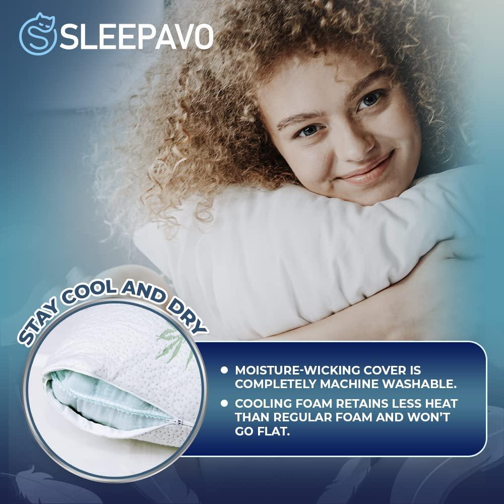 Sleepavo Memory Foam Pillows Queen Size Set of 2 - Cooling Bed Pillows for Sleeping - Back, Stomach, Side Sleeper Firm, Comfy Cool Shredded - 2 Pack