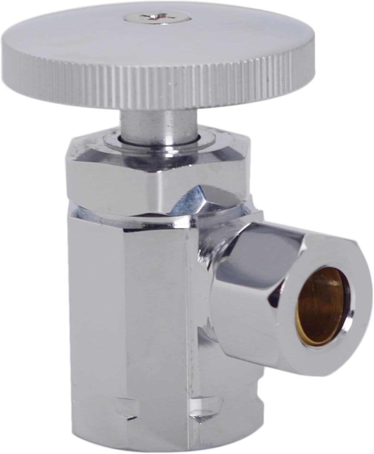 Round Handle Angle Stop Shut Off Valve, 1/2" IPS Inlet with 3/8" Compression Outlet