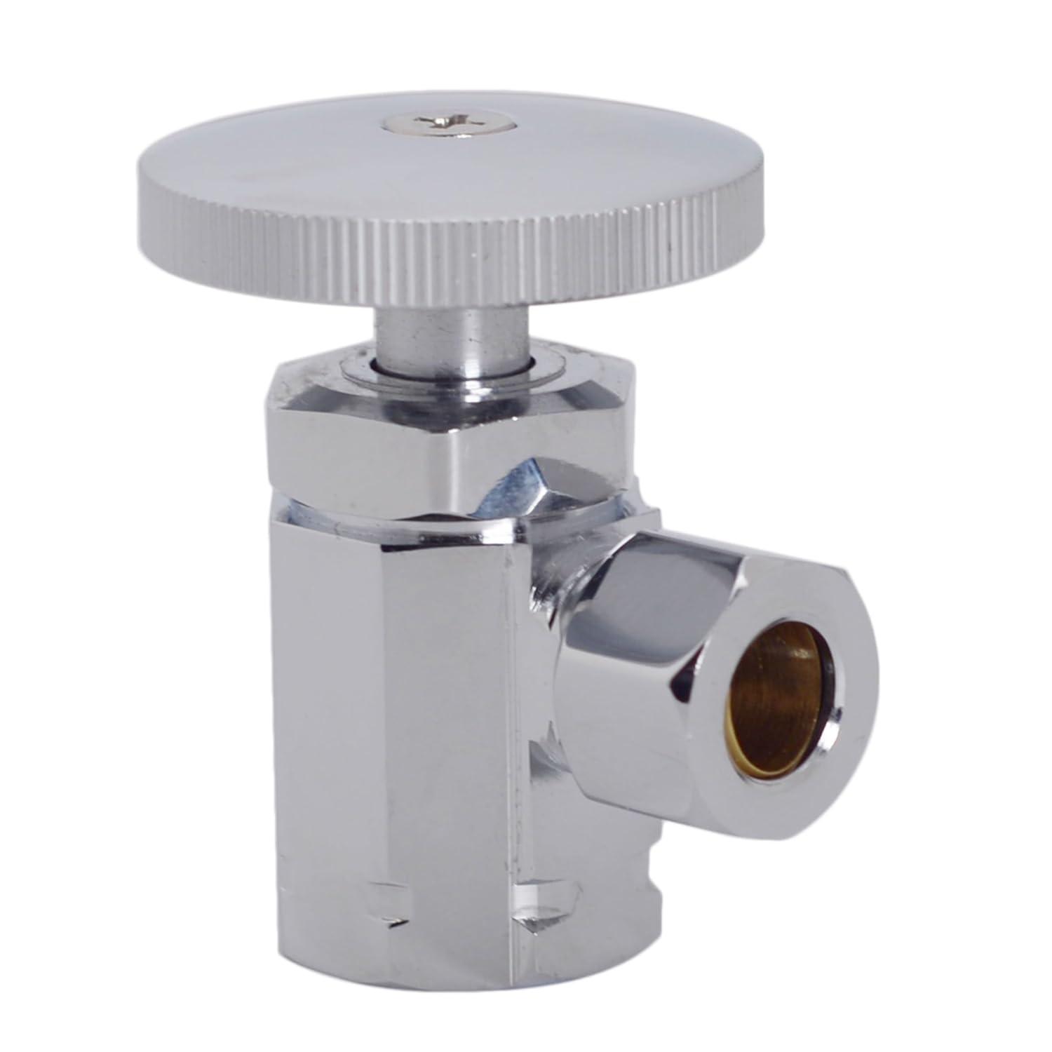 Round Handle Angle Stop Shut Off Valve, 1/2" IPS Inlet with 3/8" Compression Outlet