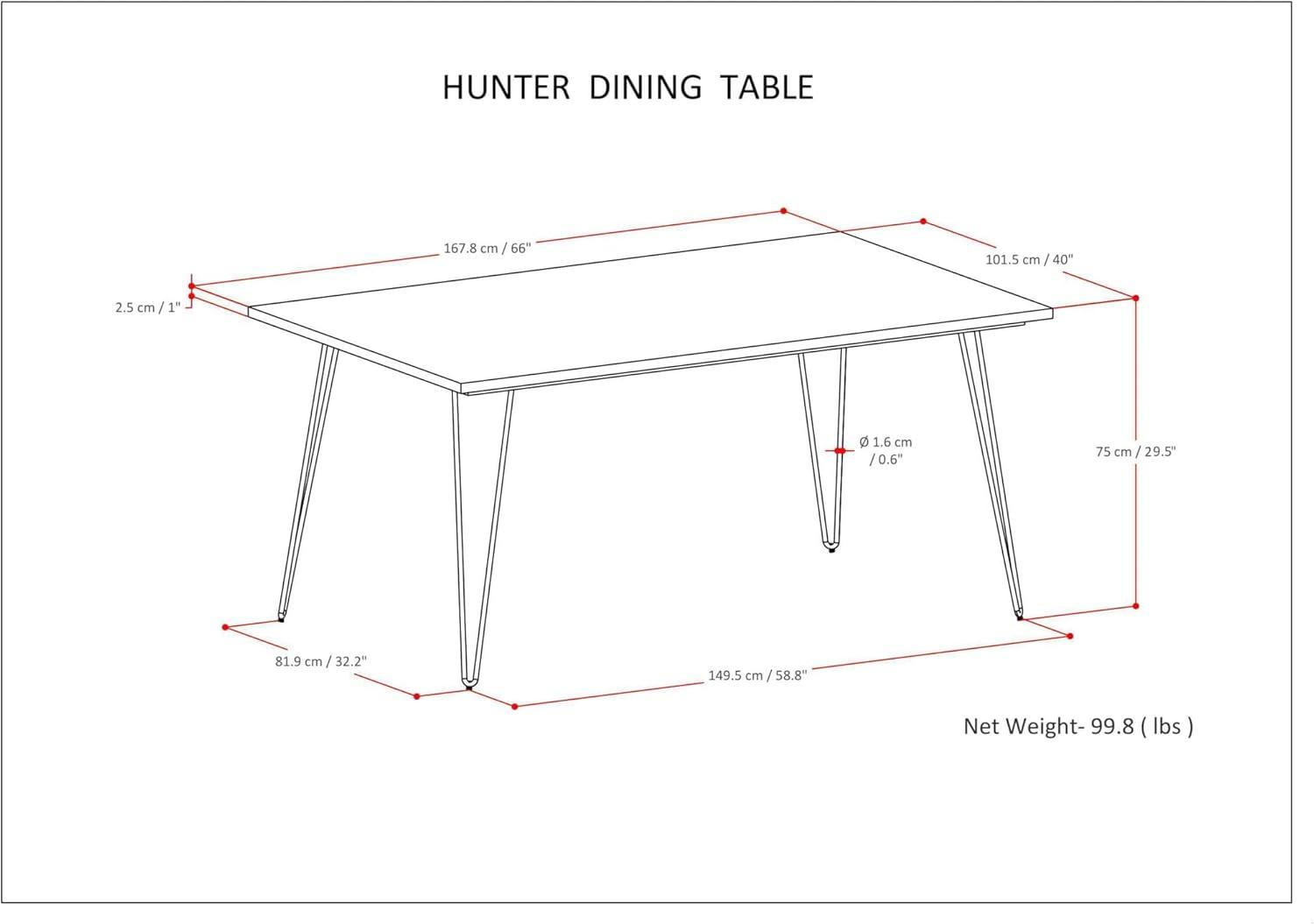 Hunter Solid Wood 66" Rectangular Dining Table in Natural