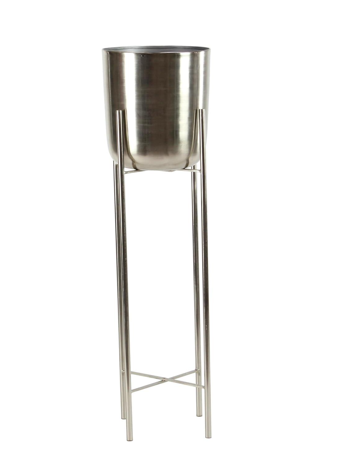 CosmoLiving by Cosmopolitan 2 - Piece Silver Metal Tall Indoor Outdoor Dome Indoor Outdoor Planter with Removable Stand Set