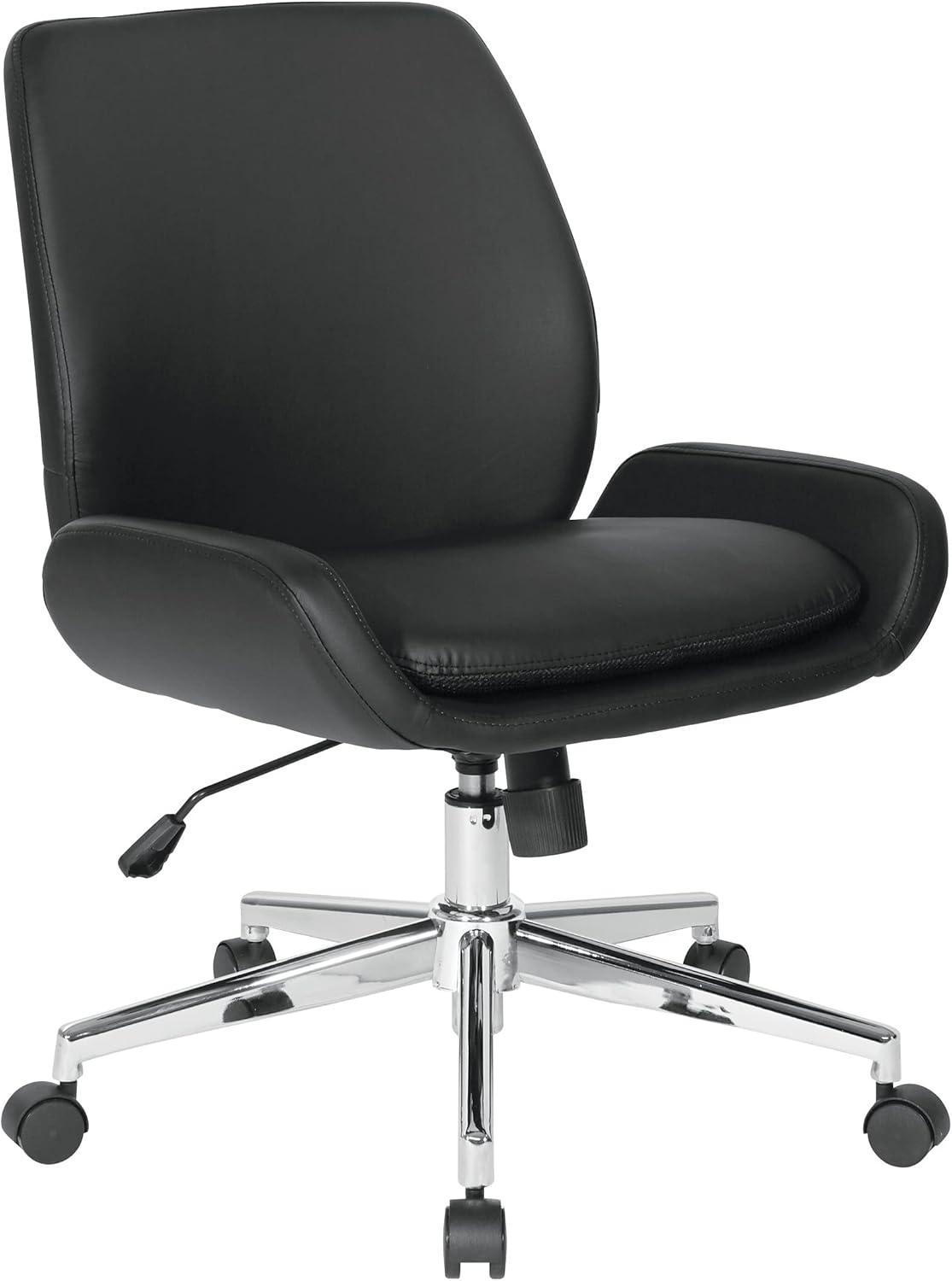 Modern Mid-Back Swivel Office Chair in Black Faux Leather