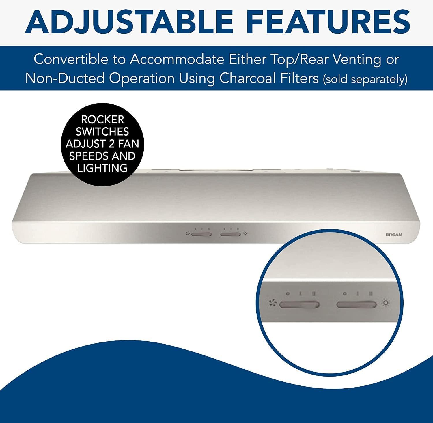 Broan NuTone 30" Steel 250 CFM Convertible Under Cabinet Range Hood with Mesh Filter