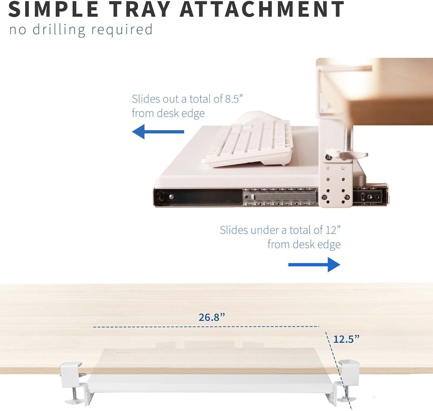 VIVO White Clamp-on Height Adjustable Keyboard and Mouse Under Desk Slider Tray