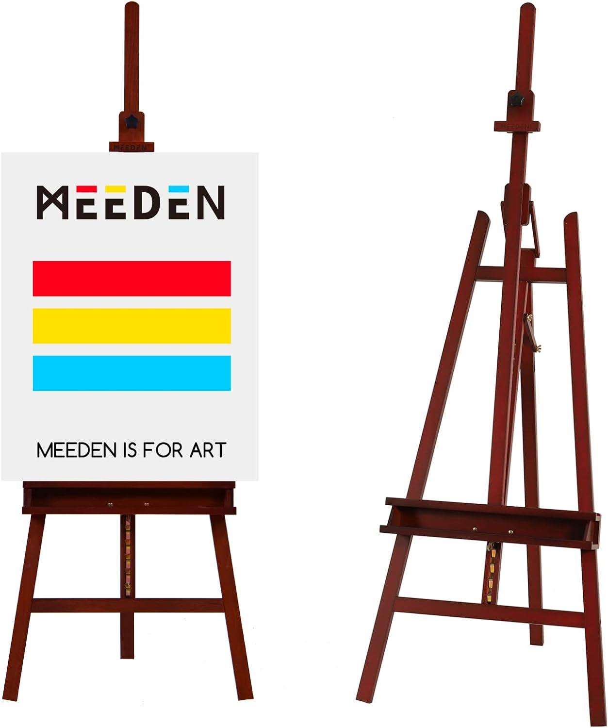 MEEDEN Large Painters Easel Adjustable Solid Beech Wood Artist Easel, Studio Easel for Adults with Brush Holder, Holds Canvas up to 48