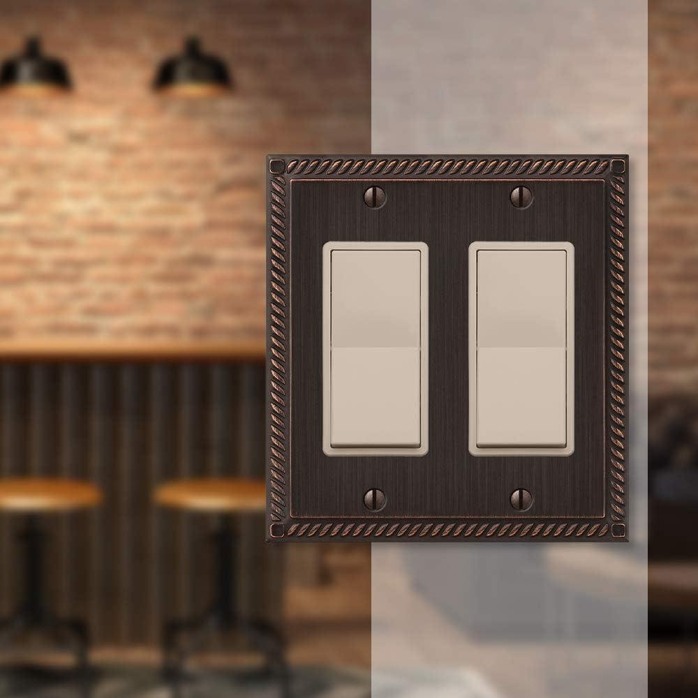 Amerelle 54RRVB Georgian Tumbled Wallplate, 2 Rocker, Cast Metal, Aged Bronze, 1-Pack