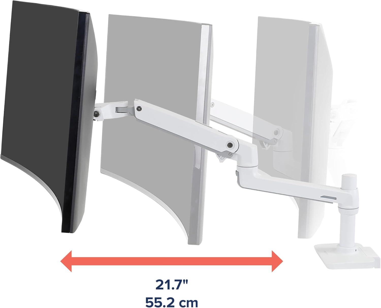 White Adjustable Desk Mount for Monitors Up to 34 Inches