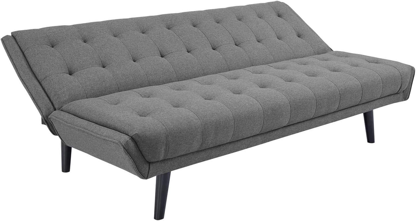 Modway Glance Mid-Century Modern Upholstered Fabric Convertible Futon Sofa Bed Couch In Azure
