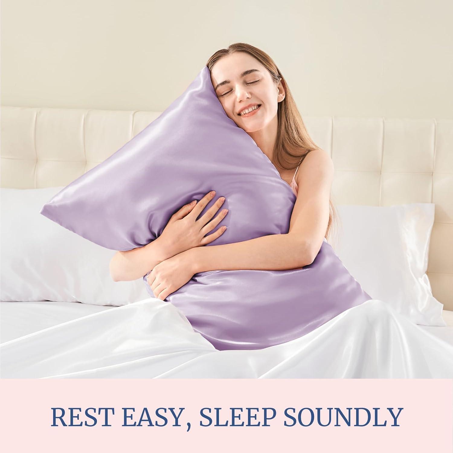 Tainini Clearance!!! Bedsure Satin Pillowcase for Hair and Skin - Silky Pillowcase 20x30 Inches - Set of 2 with Envelope Closure, Similar to Silk Pillow Cases, Gifts for Women Men(Purple）