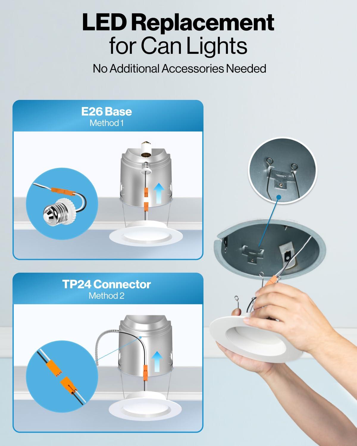 Sunco 48 Pack 6 Inch LED Can Lights, Retrofit Recessed Lighting, Smooth Trim, 965 LM, 13W (75W Equivalent), Selectable CCT 2700K/3000K/3500K/4000K/5000K, Dimmable, Damp Rated UL