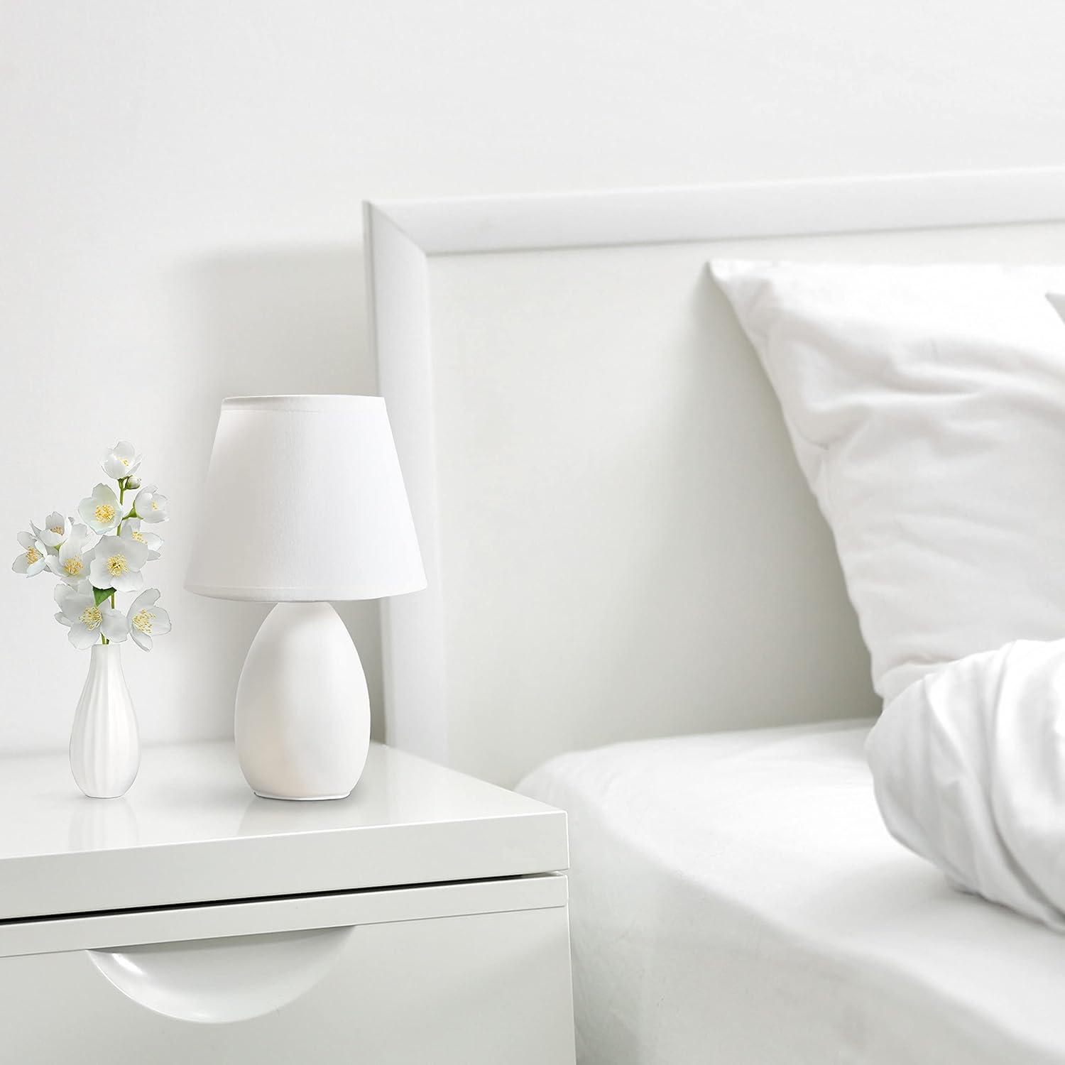 Simple Designs 9.45" Mini Egg Oval Ceramic Table Lamp with Matching Shade, LED Bulb Included, Off White