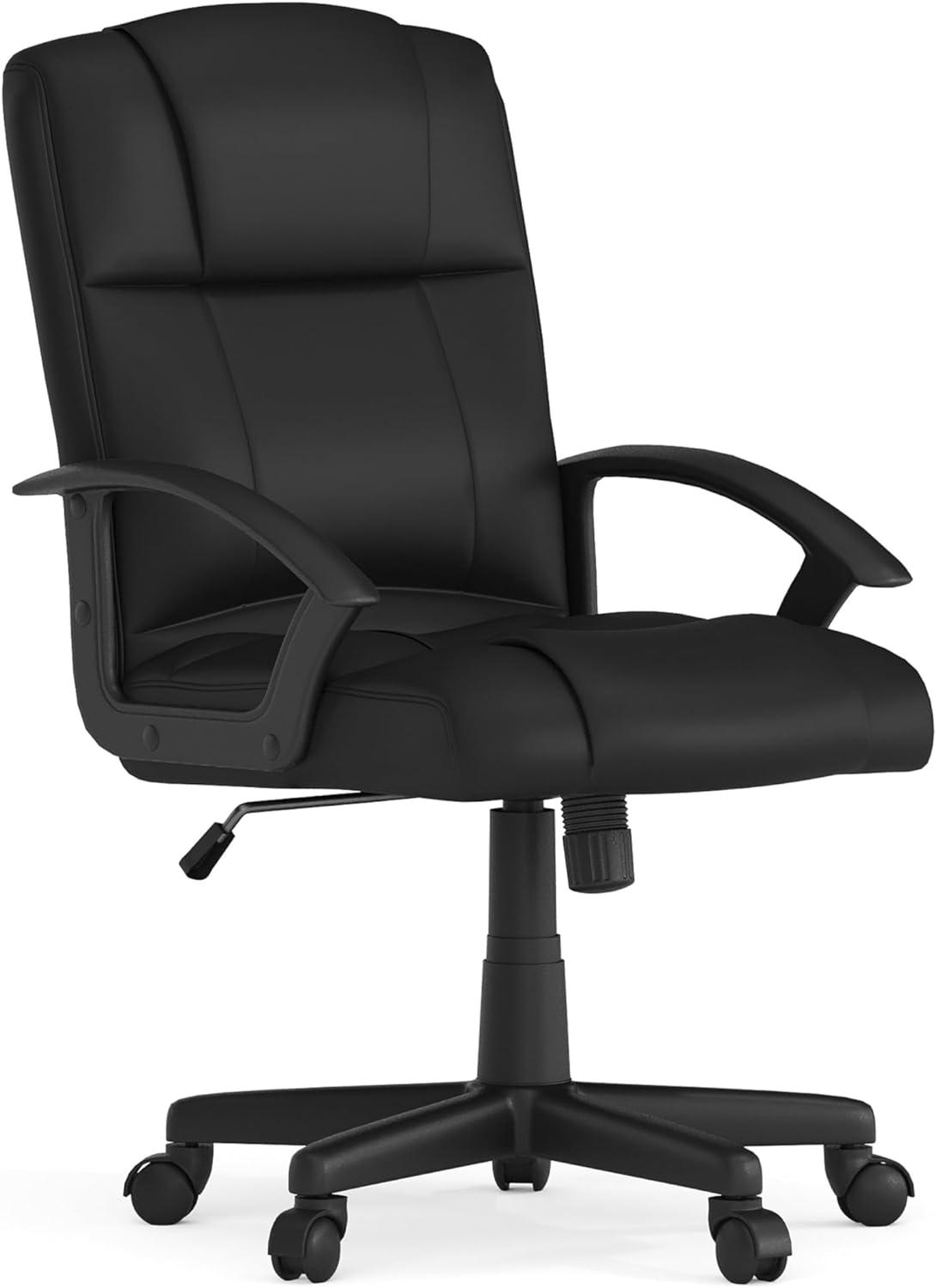 Ergonomic High-Back Black Leather and Plastic Swivel Task Chair