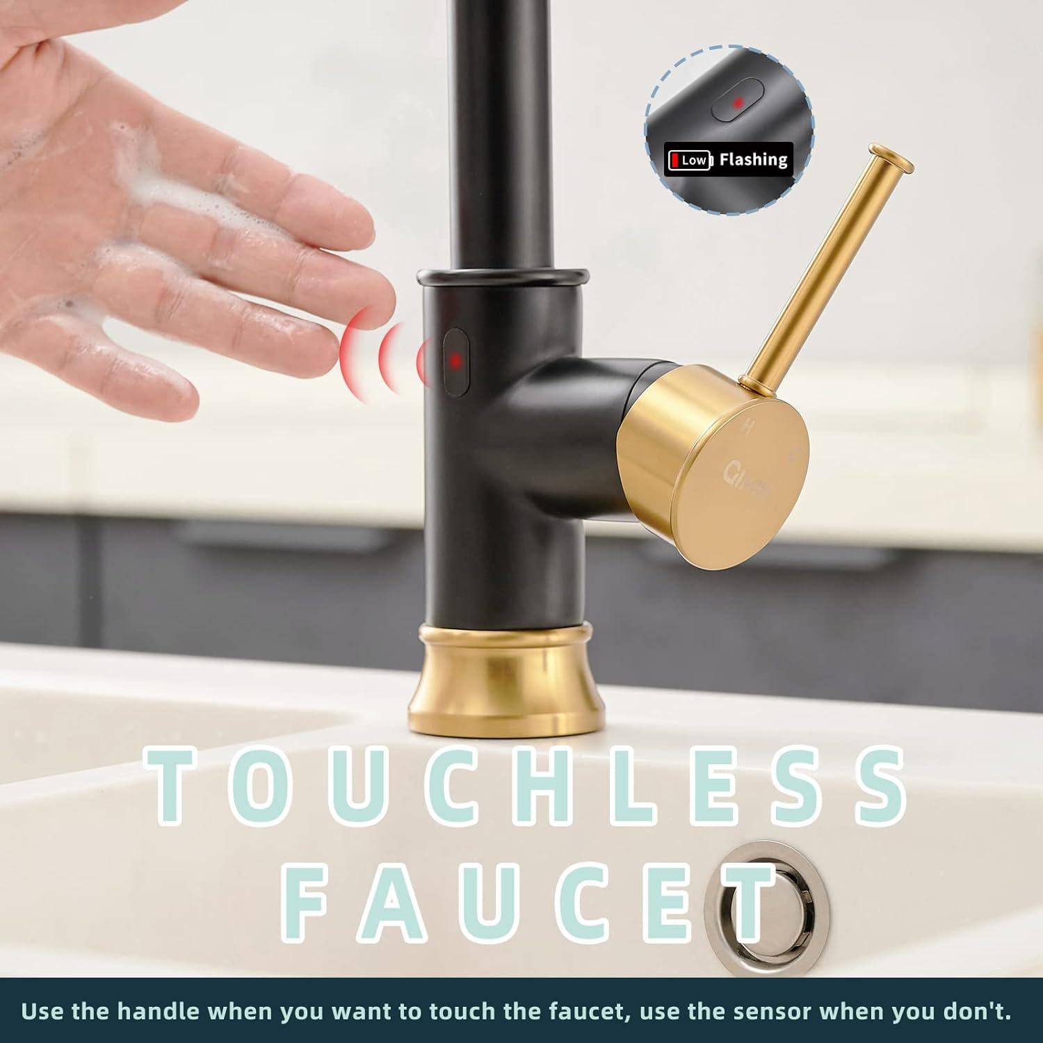 Black and Gold Touchless Kitchen Faucet with Pull Down Sprayer