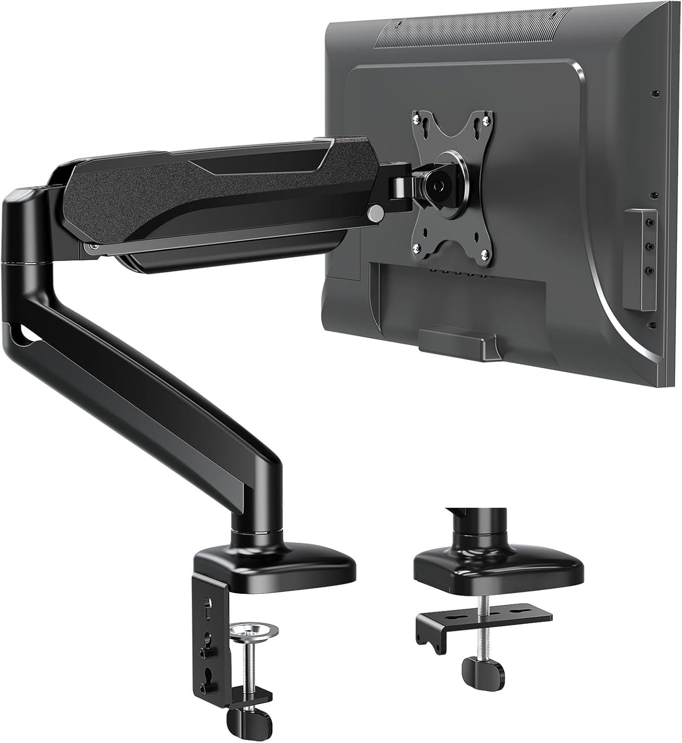 Adjustable Black Single Monitor Desk Mount with Gas Spring Arm