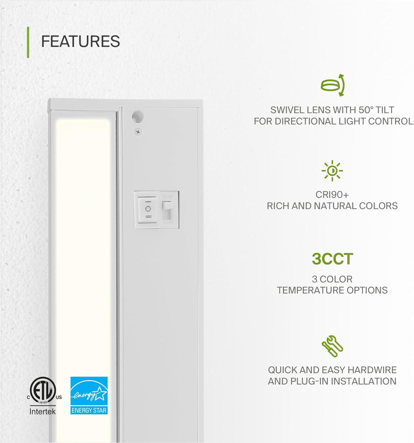 ASD Swivel LED Under Cabinet Lighting, 18 Inch 8W, Hardwired or Plug-in, 2700K/3000K/4000K, Hi/Low Switch, Rotatable Lens, Dimmable Linkable Under Counter Light for Kitchen, ETL & Energy Star