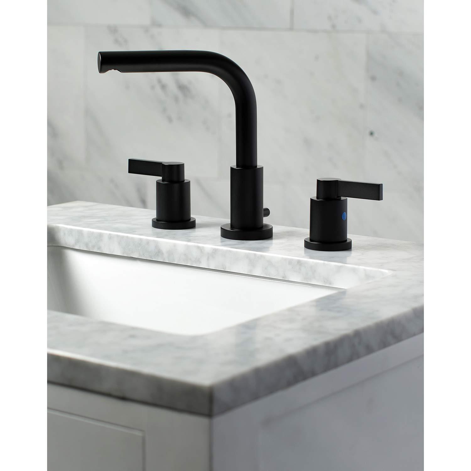 Kingston Brass NuvoFusion Two-Handle 3-Hole Deck Mount Widespread Bathroom Faucet with Brass Pop-Up Drain
