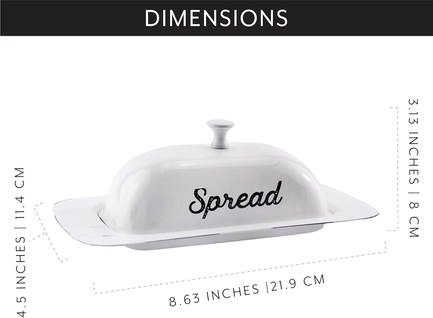 AuldHome Design Enamelware Butter Dish, Spread Serving Dish w/ Cover