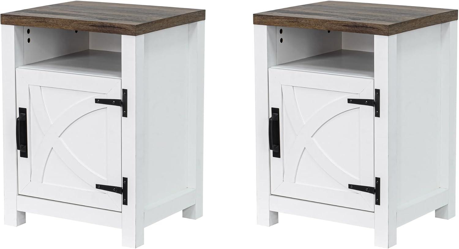 Wood Nightstands with Charging Station End Table Bedside Tables with Barn Door