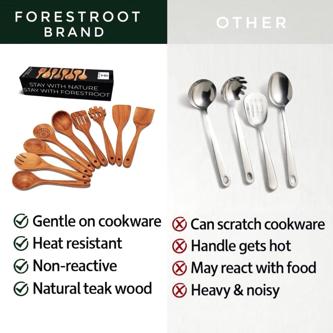 Zulay 9-Piece Teak Wooden Utensils For Cooking, Smooth Finish Kitchen Utensils Set with Gift Box